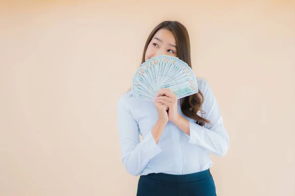 Retrato Hermosa Joven Negocio Asiático Mujer Con Dinero Efectivo Dinero — Foto de Stock