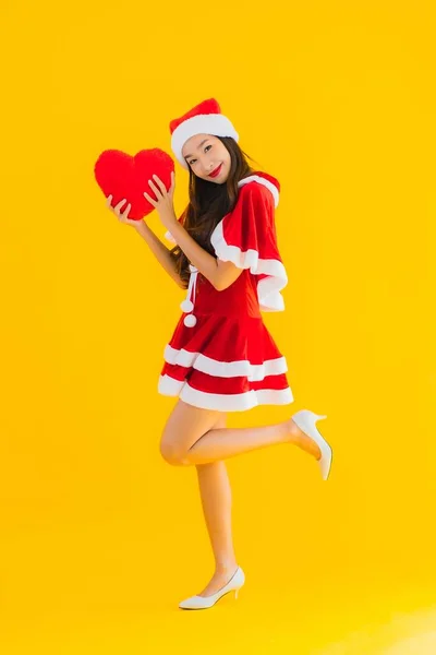 Portret Mooie Jonge Aziatische Kerst Kleding Hoed Glimlach Blij Met — Stockfoto