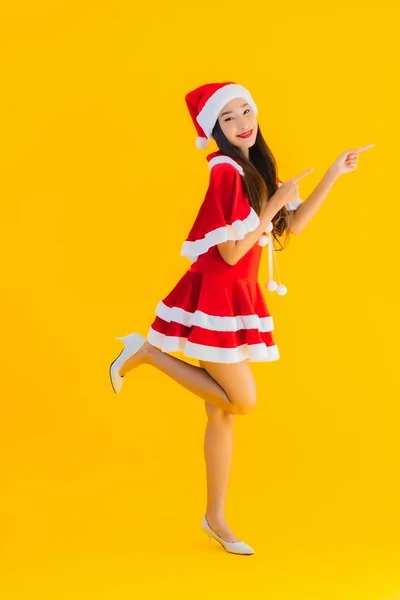 Retrato Bonito Jovem Asiático Mulher Natal Roupas Chapéu Sorriso Feliz — Fotografia de Stock