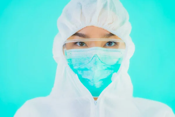 Porträtt Vackra Unga Asiatiska Läkare Kvinna Bära Ppe Eller Personlig — Stockfoto