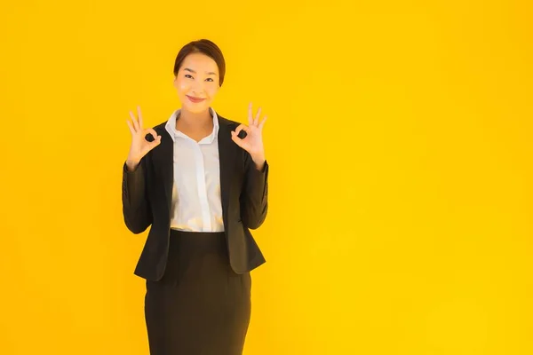 Vackra Porträtt Unga Företag Asiatisk Kvinna Glad Leende Många Åtgärder — Stockfoto