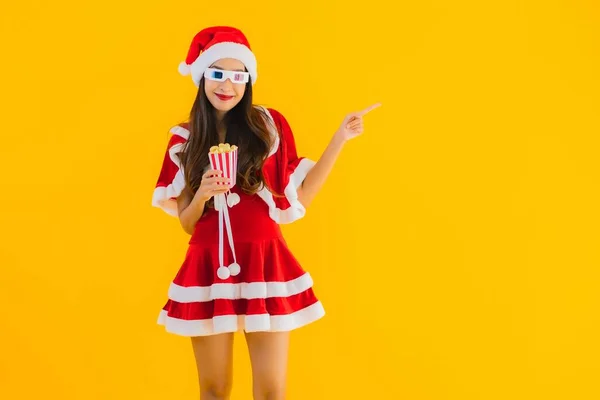 Retrato Hermosa Joven Mujer Asiática Usar Navidad Ropa Sombrero Con —  Fotos de Stock