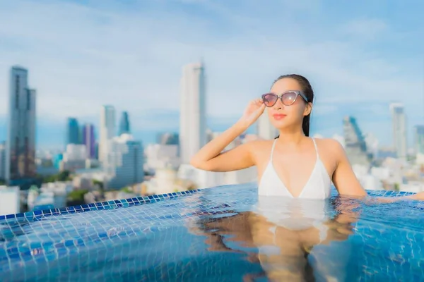 Portrait Beautiful Young Asian Woman Relax Happy Smile Leisure Outdoor — Stock Photo, Image