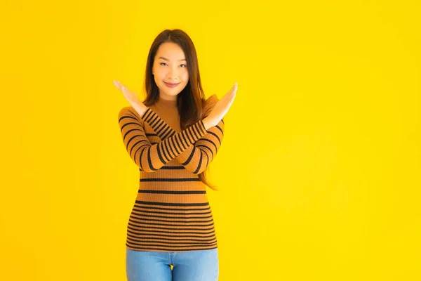 Retrato Bonito Jovem Asiático Adulto Mulher Sorriso Com Muitos Ação — Fotografia de Stock