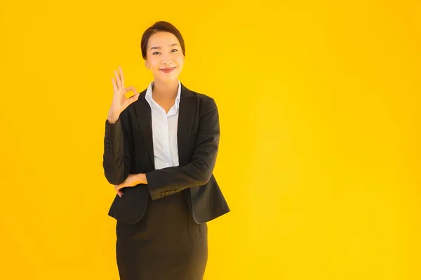 Bonito Retrato Jovem Negócio Asiático Mulher Feliz Sorriso Muitos Ação — Fotografia de Stock