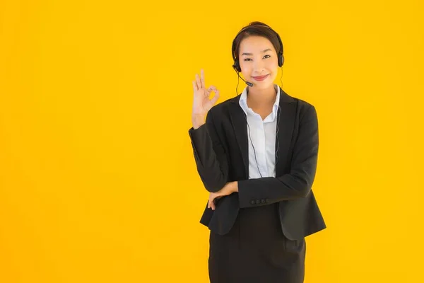 Retrato Bonito Jovem Negócio Asiático Mulher Com Fone Ouvido Fone — Fotografia de Stock