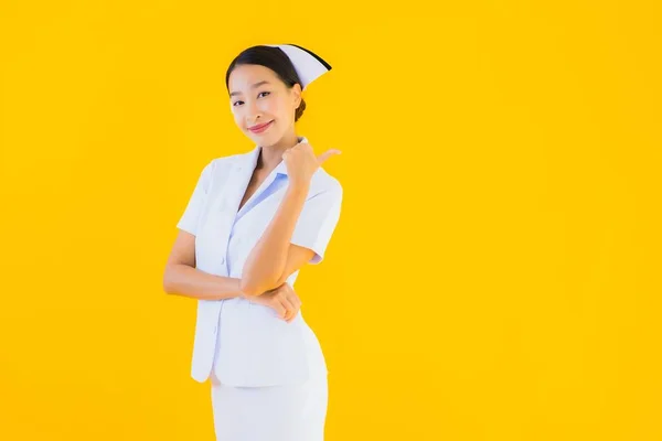Retrato Hermoso Joven Asiático Tailandés Enfermera Muchos Trabajo Acción Para — Foto de Stock