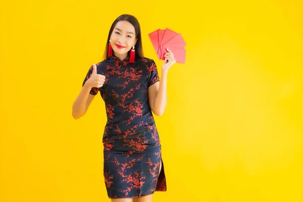 Retrato Bela Jovem Mulher Asiática Usar Vestido Chinês Com Ang — Fotografia de Stock