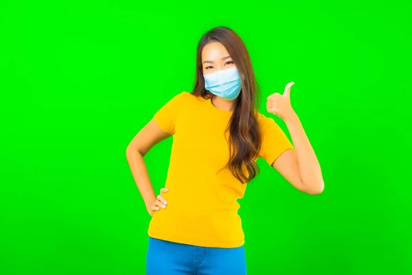 Portrait Beautiful Young Asian Woman Wear Mask Protect Covid19 Coronavirus — Stock Photo, Image