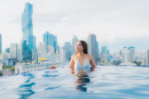 Portrait Beautiful Young Asian Woman Relax Happy Smile Leisure Outdoor — Stock Photo, Image