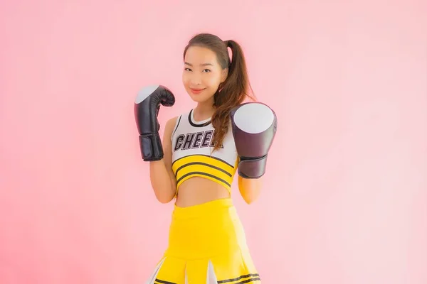 Porträt Schöne Junge Asiatische Frau Cheerleader Mit Boxen Aktion Auf — Stockfoto