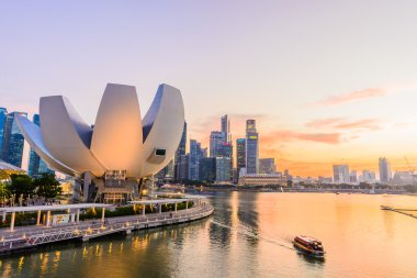ön planda artscience Müzesi ile gece manzarası Singapur alev aldı.