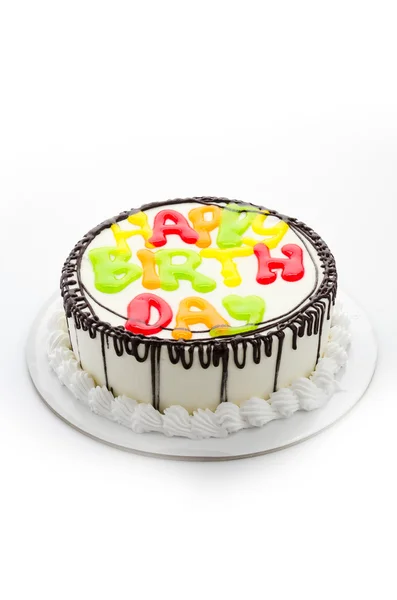 Happy birthday cake isolated on white — Stock Photo, Image