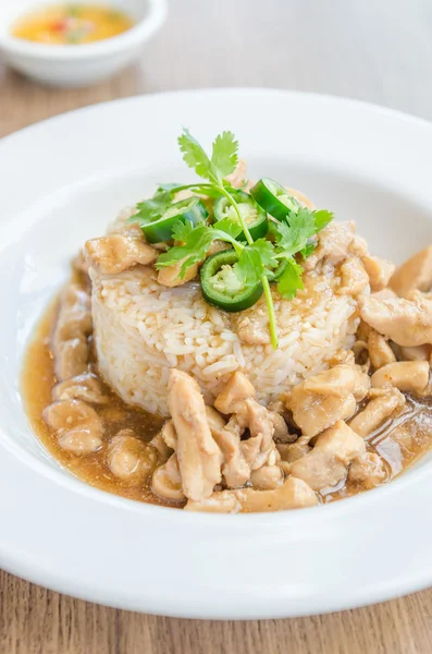 Frango com molho marrom em arroz — Fotografia de Stock