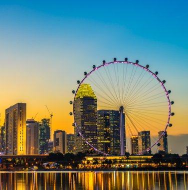 Singapur - 23 Haziran 2014: mesafeden görünümüne singapore flyer
