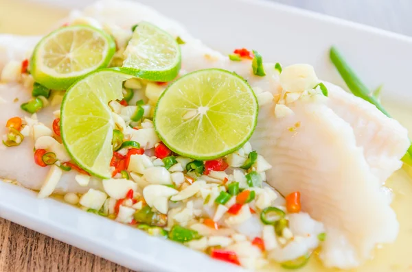 Steamed basa fish — Stock Photo, Image