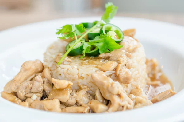 Chicken with sauce on rice — Stock Photo, Image