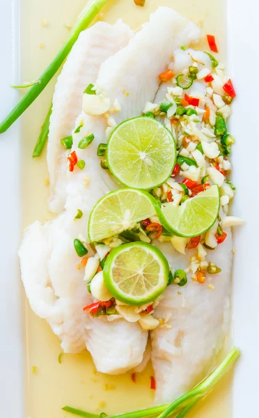 Steamed basa fish — Stock Photo, Image