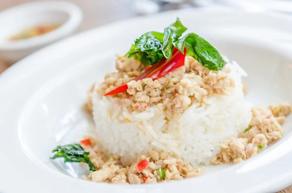 Spicy fried chicken and rice — Stock Photo, Image