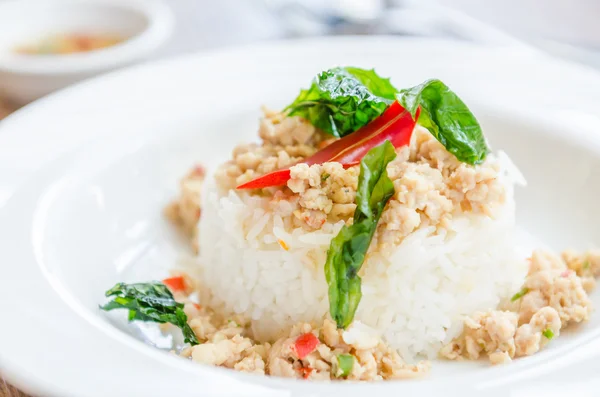 Fesleğen ve pirinç ile baharatlı tavuk — Stok fotoğraf