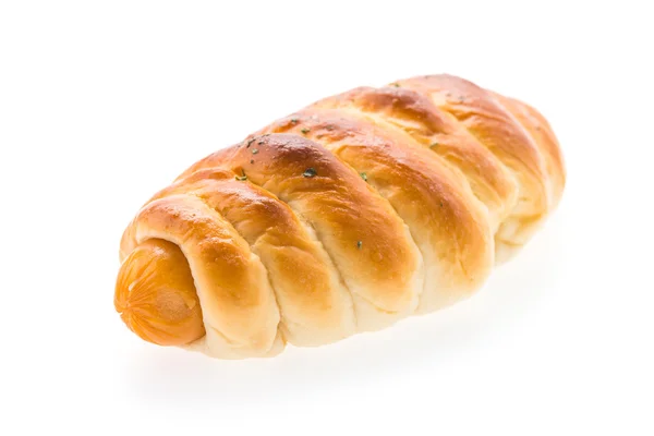 Sausage bread isolated on white — Stock Photo, Image