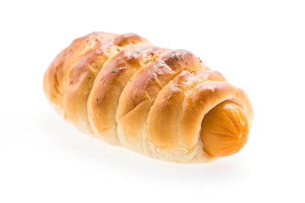 Sucuk ekmek üzerine beyaz izole — Stok fotoğraf