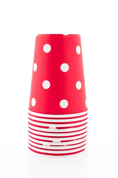 Copo de papel vermelho polka dot isolado no fundo branco — Fotografia de Stock