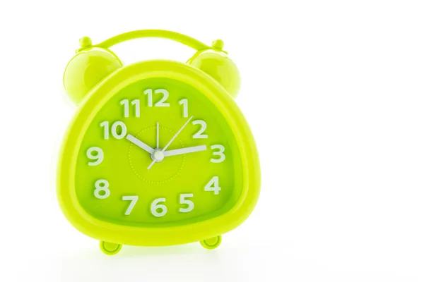 Reloj despertador verde aislado sobre fondo blanco —  Fotos de Stock