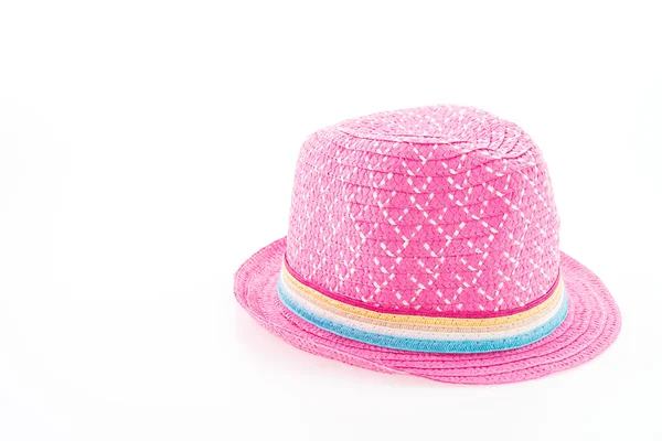 Розовая Соломенная шляпа на белом фоне — стоковое фото