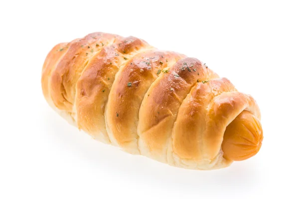 Pane salsiccia isolato su bianco — Foto Stock