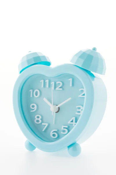 Relógio de alarme azul isolado no fundo branco — Fotografia de Stock