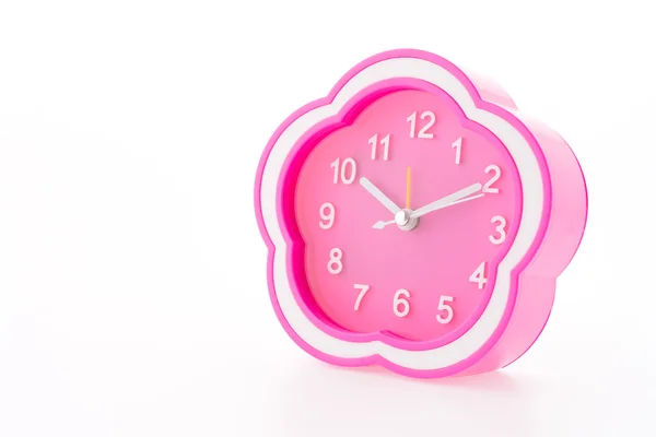 Reloj despertador rosa aislado sobre fondo blanco —  Fotos de Stock