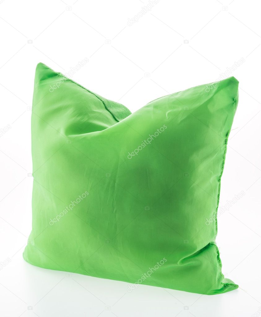 Green pillow isolated on white background