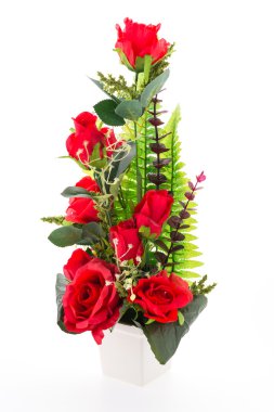 Beyaz arka plan üzerinde izole vazo çiçeği