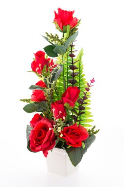 Beyaz arka plan üzerinde izole vazo çiçeği