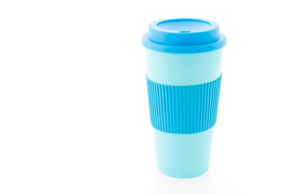 Blue plastic coffee mug isolated on white background — Stock Photo, Image