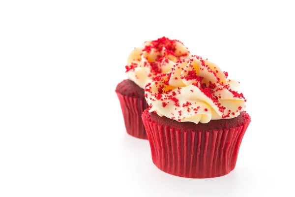 Rood fluweel cupcakes geïsoleerd op wit — Stockfoto