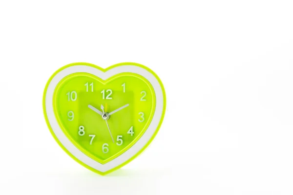 Heart green clock isolated on white background — Stock Photo, Image