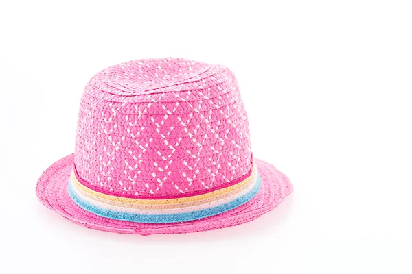 Chapéu de palha rosa isolado no fundo branco — Fotografia de Stock
