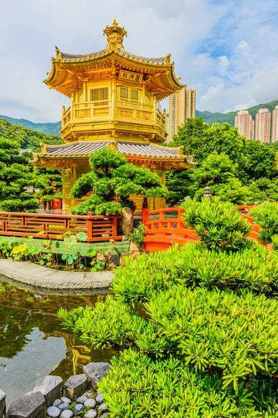 Pavilhão chinês de ouro no parque de Hong Kong — Fotografia de Stock