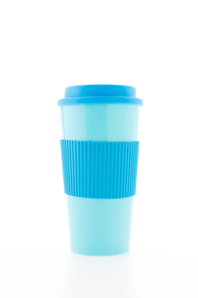 Blå plast kaffe mugg — Stockfoto