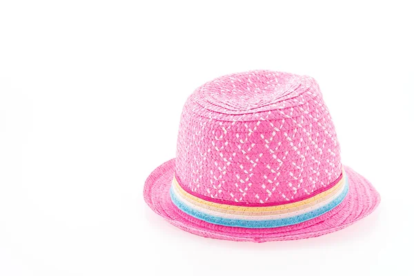 Růžový slaměný klobouk izolovaných na bílém pozadí — Stock fotografie