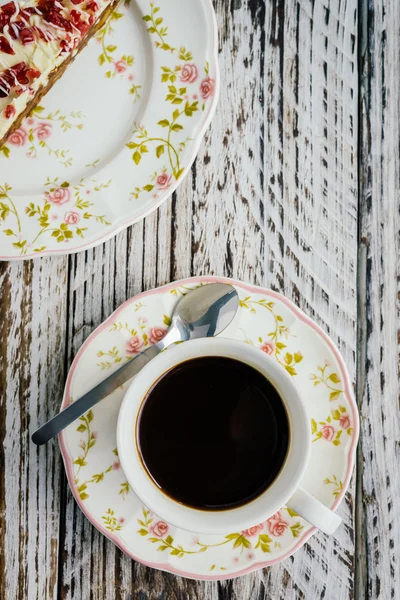 Tarta de arándano y taza de café — Foto de Stock