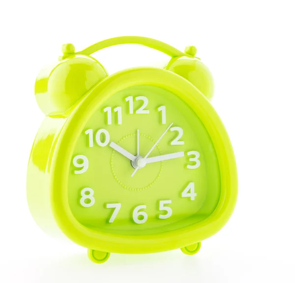 Green alarm clock isolated on white background — Stock Photo, Image