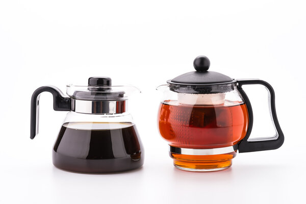 Tea pot and coffee pot isolated on white background