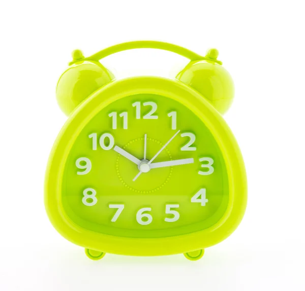 Reloj despertador verde aislado sobre fondo blanco — Foto de Stock