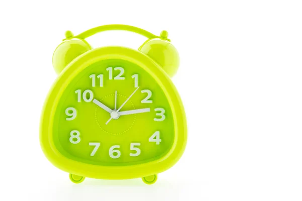 Reloj despertador verde aislado sobre fondo blanco —  Fotos de Stock