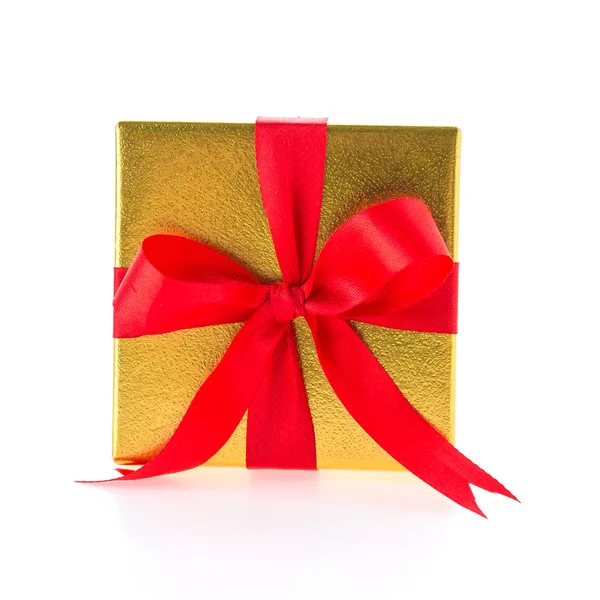 De doos van de gouden gift van Kerstmis — Stockfoto