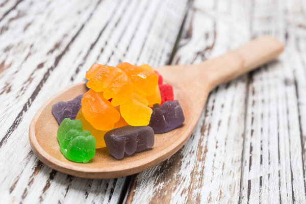 Gummy bears in spoon