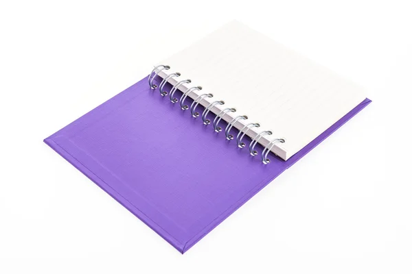 Notebook aberto roxo — Fotografia de Stock